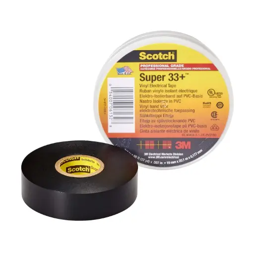 [99_44_01_0032] Rouleau adhésif (Chatertton) noir (3MSuper33+RubanScotch Super Electrique,Vinyle,19mmx20m,Noir)